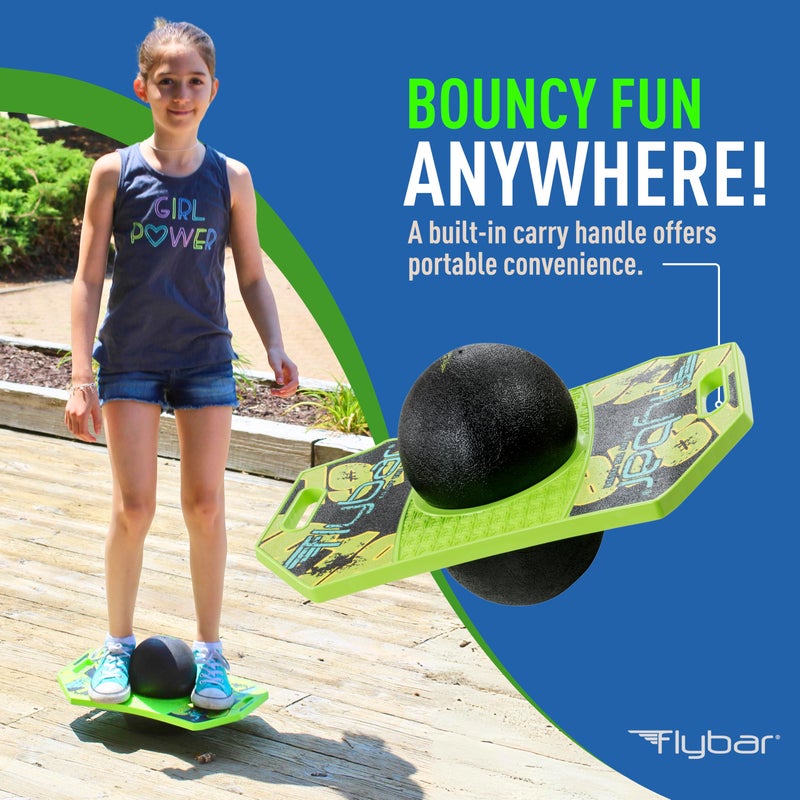 Flybar Pogo Trick Ball for Kids, Trick Bounce Board for Boys and Girls Ages 6+, Up to 160 lbs, Includes Pump, Easy to Carry Handle, Durable Plastic Deck Indoor, Outdoor Toy Pogo Jumper (Green Mean) - Image 5